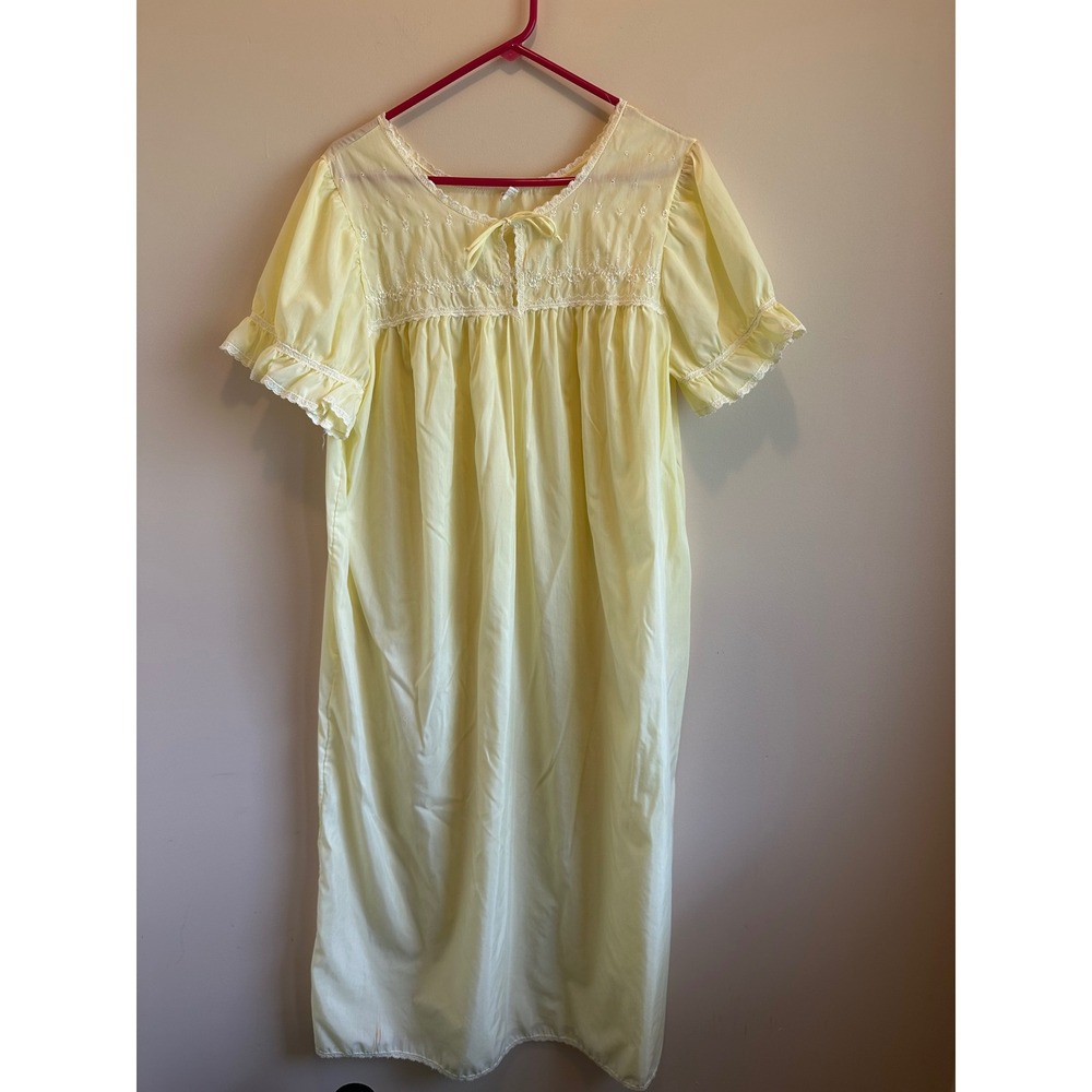 Vtg Komar Yellow Lace Nightgown Embroidered Babydoll Sleepwear XL USA Made #0060